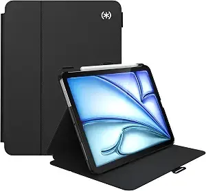 Speck New Ipad Air 11 Case (2024) - Fits Ipad Air (2024/2022/2020, 6th/5th/4th Gen) With Pencil Holder, Drop & Camera Protection, Slim Multi Range Stand, Balance Folio - Black/Black/White