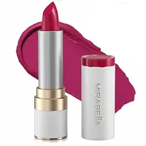 Mirabella - Sealed With Kiss Full-Coverage Moisturizing Lipstick, Richly Pigmented, Creamy Lip Makeup, Hydrating Mineral-Based Lip Color With Antioxidant Vitamin E, Shine Shades - Fiercely Fuchsia