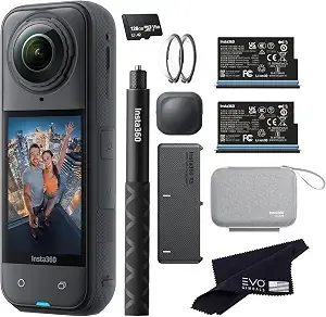 insta360 x5 Essentials Bundle With 128gb Card-8k Waterproof 360 Action Camera - Bundle Includes Selfie Stick, Extra Battery, Utility Fast Charge Case, Standard Lens Guards, Lens Cap, Carry Case