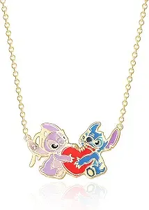 Disney Womens Stitch And Angel Heart Pendant Necklace 18"