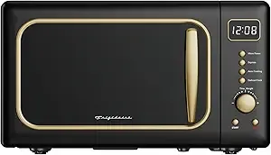 Frigidaire, 0.7 Cu. Ft. Retro Countertop Microwave Oven, 700w Compact Microwave With 8 Auto Cook Menus, Auto Defrost, 5 Power Levels, Led Display, Glass Turntable, Black Gold
