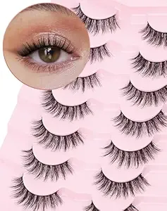 Onlyall Natural Lashes Wispy Lashes Natural Look False Eyelashes Natural Flared Eyelashes False Eye Lashes Soft Fluffy Lashes 7 Pairs D-k08