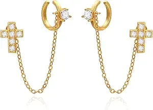 Cicy Bell Ear Cuff Earrings For Women Cubic Zirconia Stud Chain Earrings