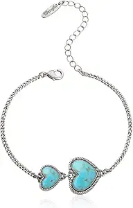 Wrangler Heart Charms Link Bracelet, 14k Gold Turquoise Jewelry For Women