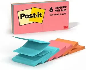 Post-It Super Sticky Notes, 3x3 In, 6 Pads, 2x The Sticking Power, Poptimistic, Bright Colors, Recyclable (622-8ssan)