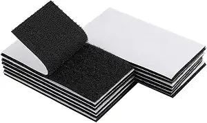 Melsan 2x4 Inch Adhesive Square Hook And Loop Tape - 12 Sets - Sticky Back Fastener For Indoor Or Outdoor Use - Instead Of Holes And Screws, Black