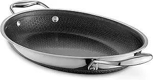 Hexclad Hybrid 9x12.5 Inch Oval Nonstick Roasting Pan, Dishwasher Safe
