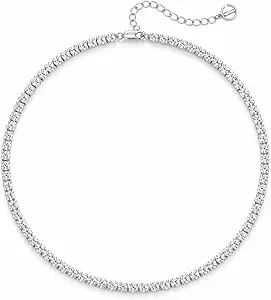 Cicy Bell Tennis Necklace For Women White Gold Plated Necklace 14-16 Inches