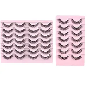 Farred Natural Lashes f1 14 Pairs & a1 7 Pairs Short Eyelashes Wispy False Mink Lash Pack 14 Pair Natural Look Fluffy Cat Eye Strip Eyelash Small Fake Lashes