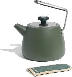 Made In Cookware - 2 Qt Kettle - Willow Green - Stainless Steel - With Built-In Temperature Gauge - Includes Handle Sleeve - Induction Compatible