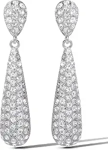 Jessica Simpson Clear Crystal Teardrop Earrings For Women, Silver-Tone