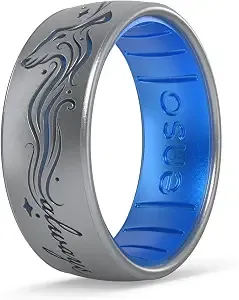 Enso Rings Wizarding World Of Harry Potter Collection Dualtone Silicone Ring - Comfortable And Flexible Design - 7.99mm Wide, 2.18mm Thick - Always Patronus - Silver/Blue Topaz - Size 7