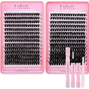 Fadlash Lash Clusters Kit 80d+100d Natural D Curl Individual Lash Extensions 10-18mm Wispy Lashes Clusters With Bond And Seal Tweezers Diy Eyelash Extensiones At Home (80d+100d,10-18mm)