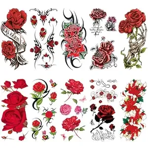 10 Sheet Large Sexy Red Rose Temporary Tattoo For Women Adult Arm Thigh