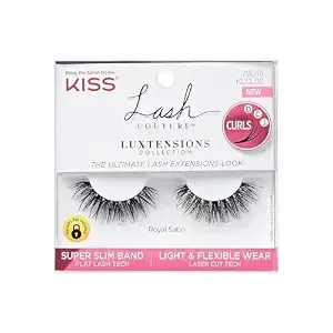 Kiss Lash Couture Luxtensions False Eyelashes, Royal Satin, 1 Pair, 10mm Flat Lash, Real Lash Extension Fibers, Lightweight Natural-Look Reusable D/C/J Curl Mix, Soft, Flexible Band
