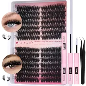 Eydevro Fluffy Lash Clusters Kit 80d100d Volume Lash Extension Kit 280 Pcs Left/Right Cluster Eyelash Extension Kit D Curl Thick Mega Lash Clusters With Waterproof Lash Bond And Seal And Lash Tweezers
