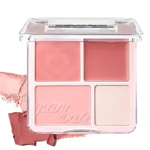 Judydoll Blush&Highlighter Palette,4-In-1 Face Palette With Blush,Contour,Highlighter & Dewy Balm,Buildable&Blendable,Travel-Friendly(New 02 Fresh Peach)