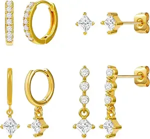 Cicy Bell Hoop Earrings Set For Women 18k Gold Plated Stud Earrings Stacks