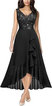 Miusol Women'S Deep V-Neck Sequined Lace Sleeveless Evening Party Dress
