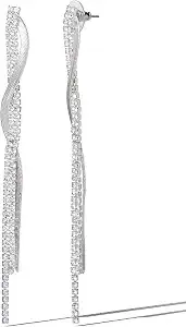 Jessica Simpson Long Silver Rhinestone Tassel Earrings For Women – Twisted