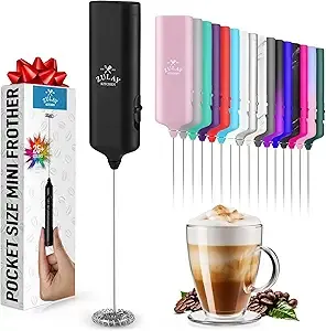 Zulay Kitchen Mini & Mighty Milk Frother Wand – Powerful Handheld Coffee Frother, Battery Operated Drink Mixer – Compact Pocket Size – Detachable Whisk For Latte, Matcha, Hot Chocolate – Black