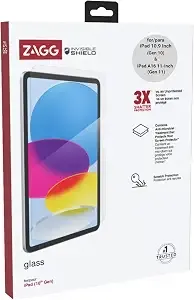 Zagg Invisibleshield Glass Screen Protector For Ipad a16 2025 11th/10th Generation 2022 10.9 Inch - 3x Stronger Tempered Glass, Impact & Scratch Protection, Anti-Fingerprint, Easy Install, Clear