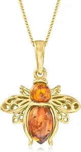Ross-Simons Amber Bumblebee Pendant Necklace In 18kt Gold Over Sterling