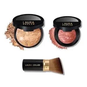Laura Geller Blush N Glow Kit: Baked Balance N Glow, Medium + Retractable Kabuki Brush + Blush N Brighten, Pink Grapefruit