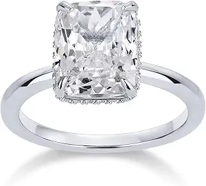 Pavoi 14k Gold Plated 3.5ct Square Radiant Cubic Zirconia Engagement And Promise Ring For Women - Hidden Halo Ring