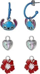 Stitch Blue Hoop Earrings With 3 Interchangeable Charms