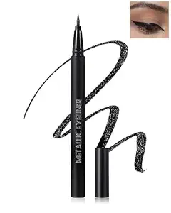 Glitter Black Liquid Eyeliner, Metallic Shimmer Eyeliner Makeup Waterproof