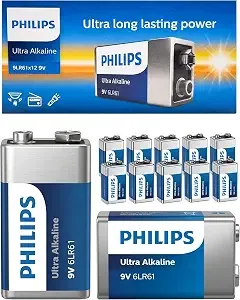 Philips 9v Alkaline Batteries 9 Volt Battery For Smoke Detector (12pack)