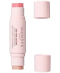 "Wander Beauty On-The-Glow Blush And Illuminator - Petal Pink/Nude Glow - 7-In-1 Hydrating Cream Blush & Highlighting Stick - Stick Blush For Cheeks, Lip, Face & Body - Highlighter Makeup & Blush"
