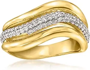 Ross-Simons 14kt Yellow Gold-Plated Wave Ring With .70 Ct. T.W. Czs