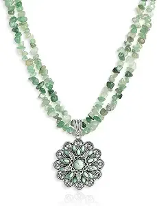 Montana West Floral Turquoise Pendant Chip Bead Layered Necklace For Women