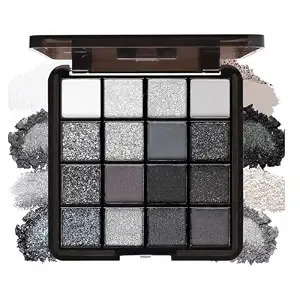 K'Apeine 16 Color Smokey Eyeshadow Palette, Black Eyeshadow Palette Goth Eye Shadow Matte Velvet & Metallic Shimmer Cool Smoky Dark Shades For Goth Makeup No Fading, Long Lasting Waterproof