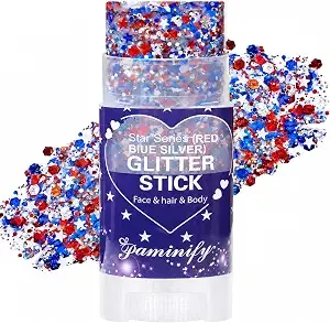 Red White Blue Hair Glitter Stick,4th Of July Patriotic America Flag Star Face Body Glitter,Independence Day Fourth Of July Outfits For Women,Waterproof Cheer Glitter Makeup