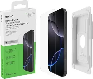 Belkin Screenforce Temperedglass Treated Screen Protector For Iphone 16 Pro Max - Scratch-Resistant W/ - Includes Easy Align Frame For Bubble Free Application