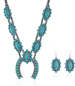 Montana West Turquoise Necklace & Dangle Earring Jewelry Set For Women