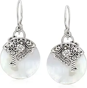 Ross-Simons Mother-Of-Pearl Bali-Style Drop Earrings In Sterling Silver