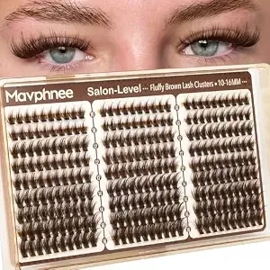 Mavphnee Brown Lash Clusters – Wispy Fluffy Individual Eyelash Extensions Dark Brown Featherlight Lashes With Seamless Flexible Band & Cc Curl, 10-12-14-16mm 270pcs Value Pack