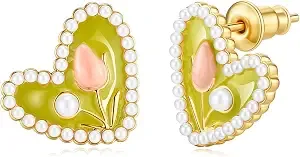 Cicy Bell Heart Pearl 925 Sterling Silver Flower Stud Earrings For Women