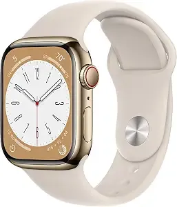 Apple Watch Series 8 (Gps + Cellular, 41mm) Gold Stainless Steel Case With Starlight Sport Band - S/M (Renewed)