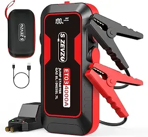 S Zevzo et03 Car Jump Starter 4000a Jump Starter Battery Pack For Up To 8.0l Gas And 7.0l Diesel Engines, 74wh Portable 12v Jump Box With Usb Ports, Lcd Display, Storage Case, And Led Light