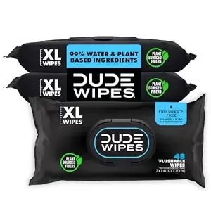 Dude Wipes Unscented Adult Flushable Wet Wipes, Sensitive Skin, 144 Count