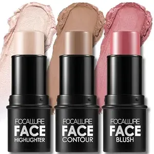 Focallure 3pcs Cream Contour Blush Highlighter Stick Set, Light-Medium