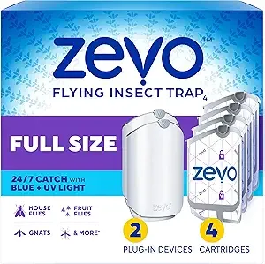 Zevo Flying Insect Trap For Fruit Flies & Gnats, 2 Plug-In Bases, 4 Refills
