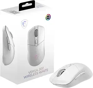 Msi Versa 300 Wireless White Gaming Mouse, 8000 Dpi, 30m+ Clicks Kailh Switch, Optical Sensor, Ergonomic Ambitextrous Hand Design, Rgb Light