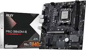 Msi Pro b840m-B Motherboard, Matx - Supports Amd Ryzen 9000/8000 / 7000 Processors, am5 - ddr5 Memory Boost (8000+ Mt/S Oc), Pcie 4.0 x16, M.2 gen4, 2.5g Lan