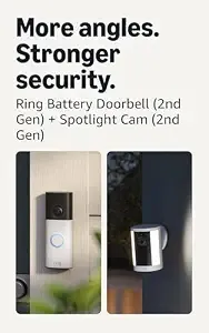 Ring Battery Doorbell (Newest Model), Speckled Gray With Spotlight Cam, Battery (Newest Model), White